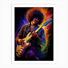 Jimi Hendrix Neon Lights 8 Art Print