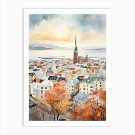 Reykjavik Iceland In Autumn Fall, Watercolour 1 Art Print