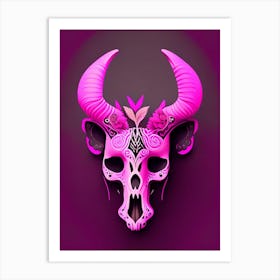 Animal Skull 2 Pink Mexican Art Print