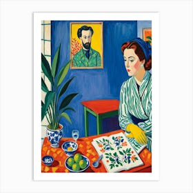 Woman At The Table Art Print