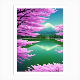 Pink Cherry Blossoms Cherry Blossoms Mount Fuji Japan Art Print