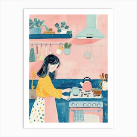 Girl Putting The Kettle On Lo Fi Kawaii Illustration 7 Art Print