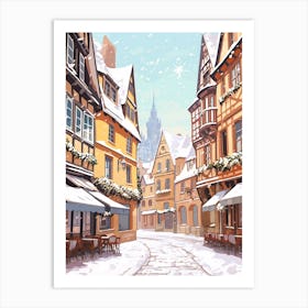 Vintage Winter Travel Illustration Colmar France 3 Art Print