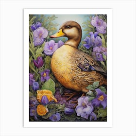 Floral Ornamental Painting Of A Duck 1 Art Print
