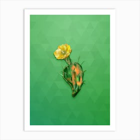 Vintage One Spined Opuntia Flower Botanical Art on Classic Green n.0940 Art Print