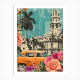 Cuba   Floral Retro Collage Style 1 Art Print