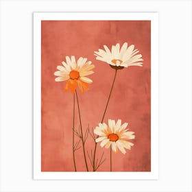 Set Of 4 Simple Hand Drawn Daisies On Pink Paper 9 Art Print