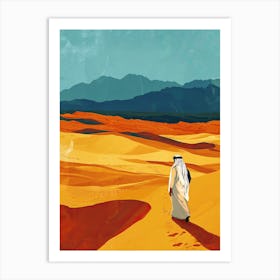 Arabian Man Walking In The Desert Art Print