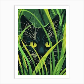 Black Cat In Grass Art Print