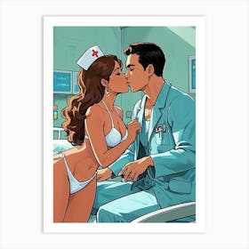 Sexy Nurse Illustration Kissing Patient Poster