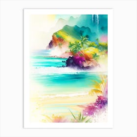 Kauai Hawaii Watercolour Pastel Tropical Destination Art Print