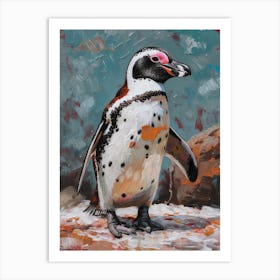 African Penguin Bartolom Island Oil Painting 3 Art Print
