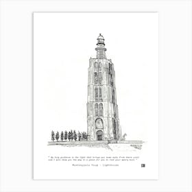 Westkapelle Hoog Lighthouse Netherlands - Dutch Pen & Ink Fine Line Sketch Art Print