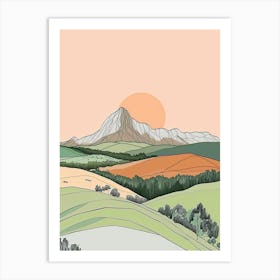 Mount Ossa Australia Color Line Drawing (1) Art Print