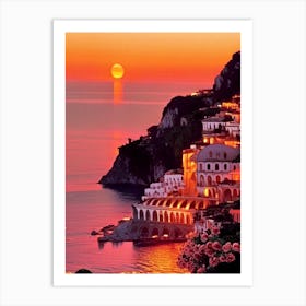 The Amalfi Coast Retro Sunset 2 Art Print