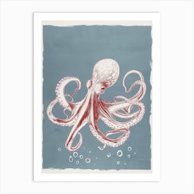 Chalk Blue Octopus Inspired Linocut 1 Art Print