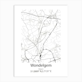 Wondelgem,Belgium Minimalist Map Art Print