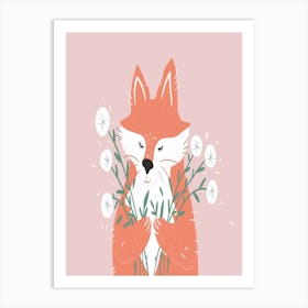 Fox With Flowers Art Print