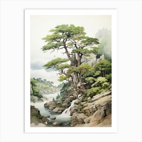 Tojinbo Cliffs In Fukui, Japanese Brush Painting, Ukiyo E, Minimal 4 Art Print