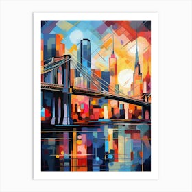 Brooklyn Bridge New York City III, Vibrant Modern Abstract Painting Art Print