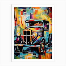 Vintage Old Truck X, Avant Garde Abstract Vibrant Colorful Painting in Cubism Style Art Print