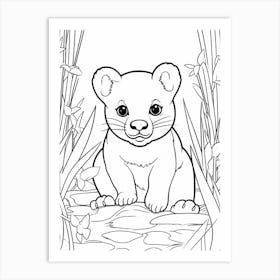 Line Art Jungle Animal Jaguarundi 3 Art Print