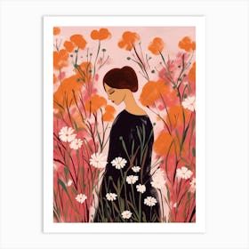 Woman With Autumnal Flowers Gypsophila Babys Breath Art Print