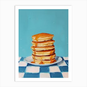 Pancakes Blue Checkerboard 1 Art Print