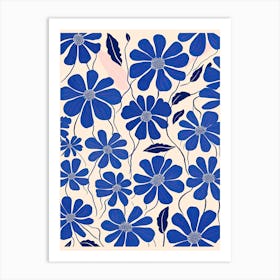 Blue Flowers Pattern 1 Art Print