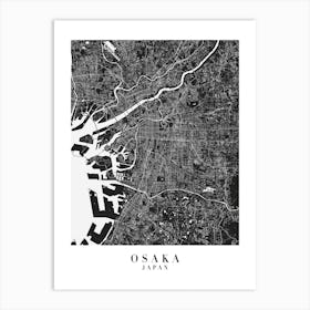 Osaka Japan Minimal Black Mono Street Map  Art Print