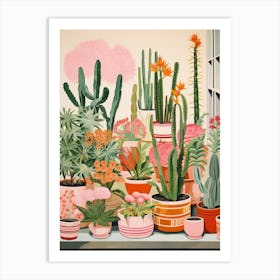 Green And Pink Cactus Still Life Art Print