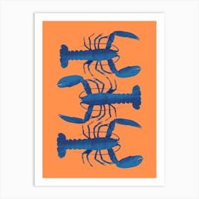 Blue Lobsters - Orange Art Print