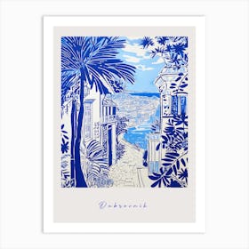 Dubrovnik Croatia Mediterranean Blue Drawing Poster Art Print