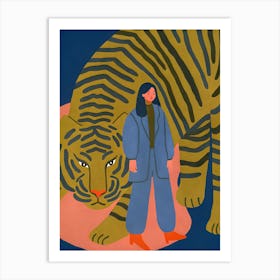 Woman with A Big Tiger Art Print