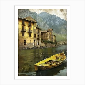 Yellow Boat On The Lake Art Print