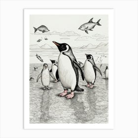 Penguins On The Beach Art Print