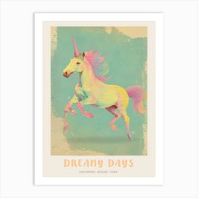 Pastel Unicorn Blue Background 3 Poster Art Print