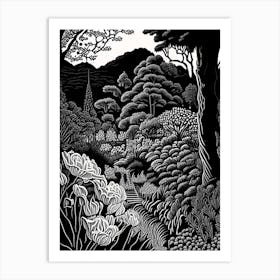 Red Butte Garden, Usa Linocut Black And White Vintage Art Print