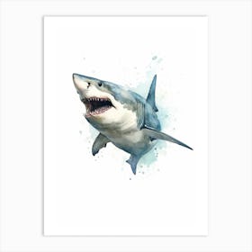 Cartoon Watercolour Great White Shark Kids Nursery 1 Art Print