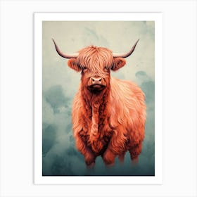 Cloudy Background Highland Cow 2 Art Print