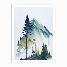 Mountain And Forest In Minimalist Watercolor Vertical Composition 238 Art Print