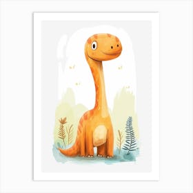 Cute Cartoon Gallimimus Dinosaur Watercolour 2 Art Print