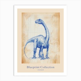 Dinosaur Blue Print Sketch 3 Poster Art Print