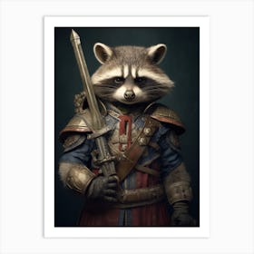 Vintage Portrait Of A Raccoon Dressed As A Knight 3 Art Print