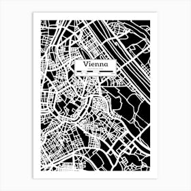 Vienna (Austria) City Map — Hand-drawn map, vector black map Art Print