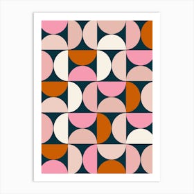 Mid Century Modern Navy Blue Peach Pink Art Print