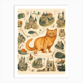 Medieval Style Cat & Village 2 Art Print