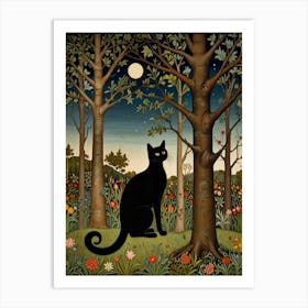 Cat In The Woods Style William Morris Art Print