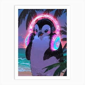 Penguin With Headphones 2 Art Print