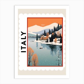 Retro Winter Stamp Poster Lake Como Italy 1 Art Print